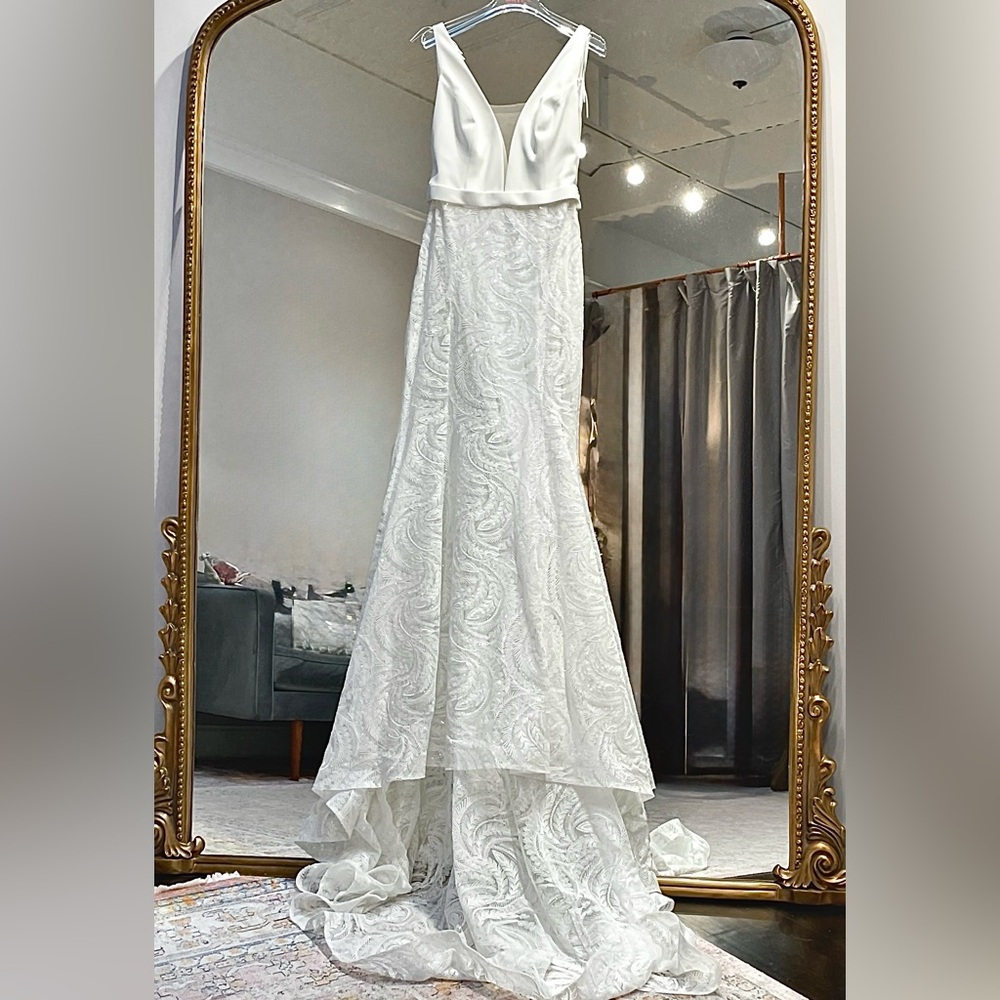 Savin London White Lace Sequin Wedding Gown